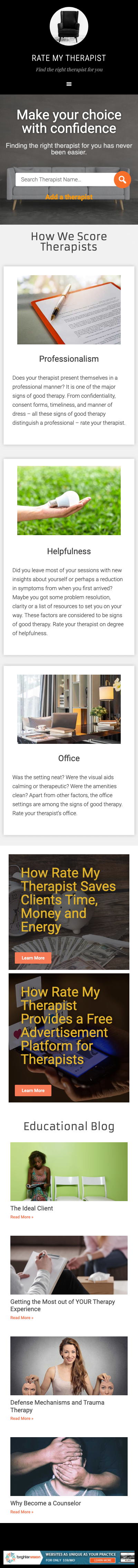 RateMyTherapist mobile homepage for built by Focus Web Design Agency in Las Vegas