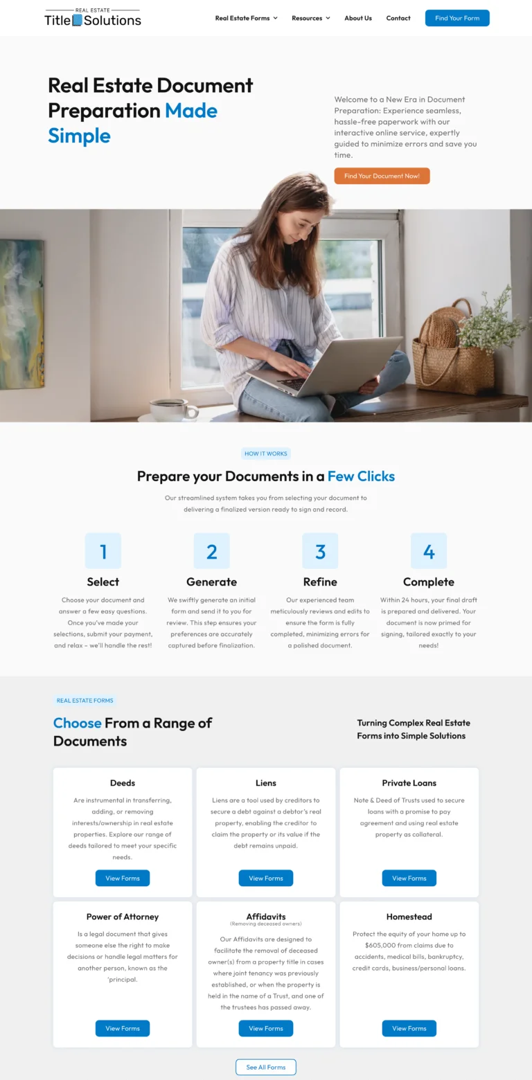 Real Estate Title Soutions home page for built by Focus Web Design Agency in Las Vegas
