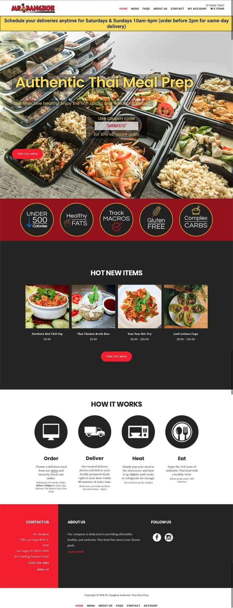 Mr. Bangkok restaurant homepage built by Focus Web Design Agency in Las Vegas