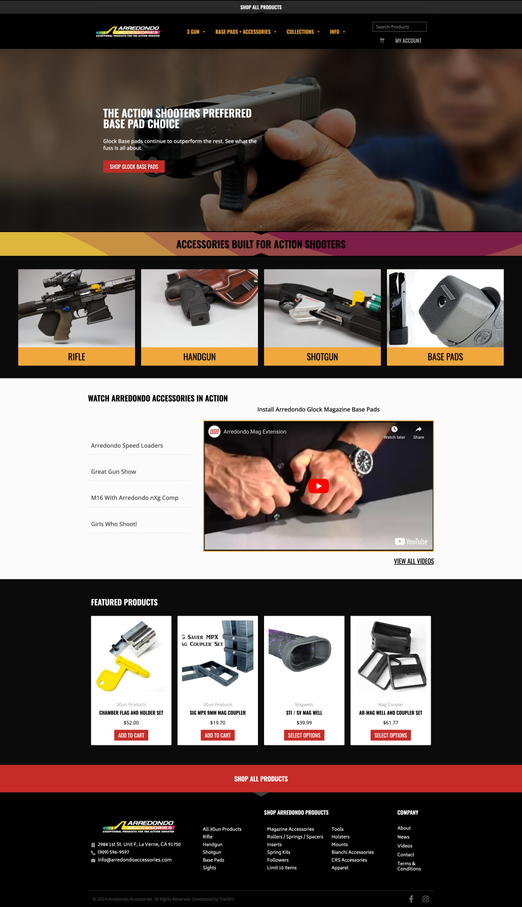 Arredondo Accessories action shooters homepage built by Focus Web Design Agency & TheSFG