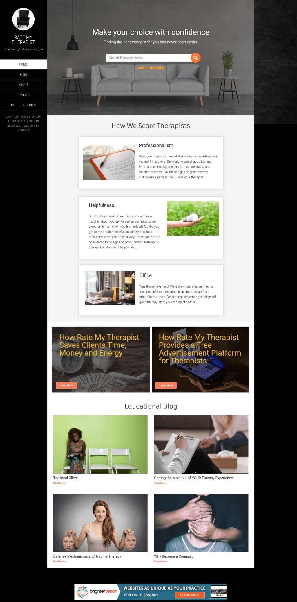 RateMyTherapist homepage for built by Focus Web Design Agency in Las Vegas