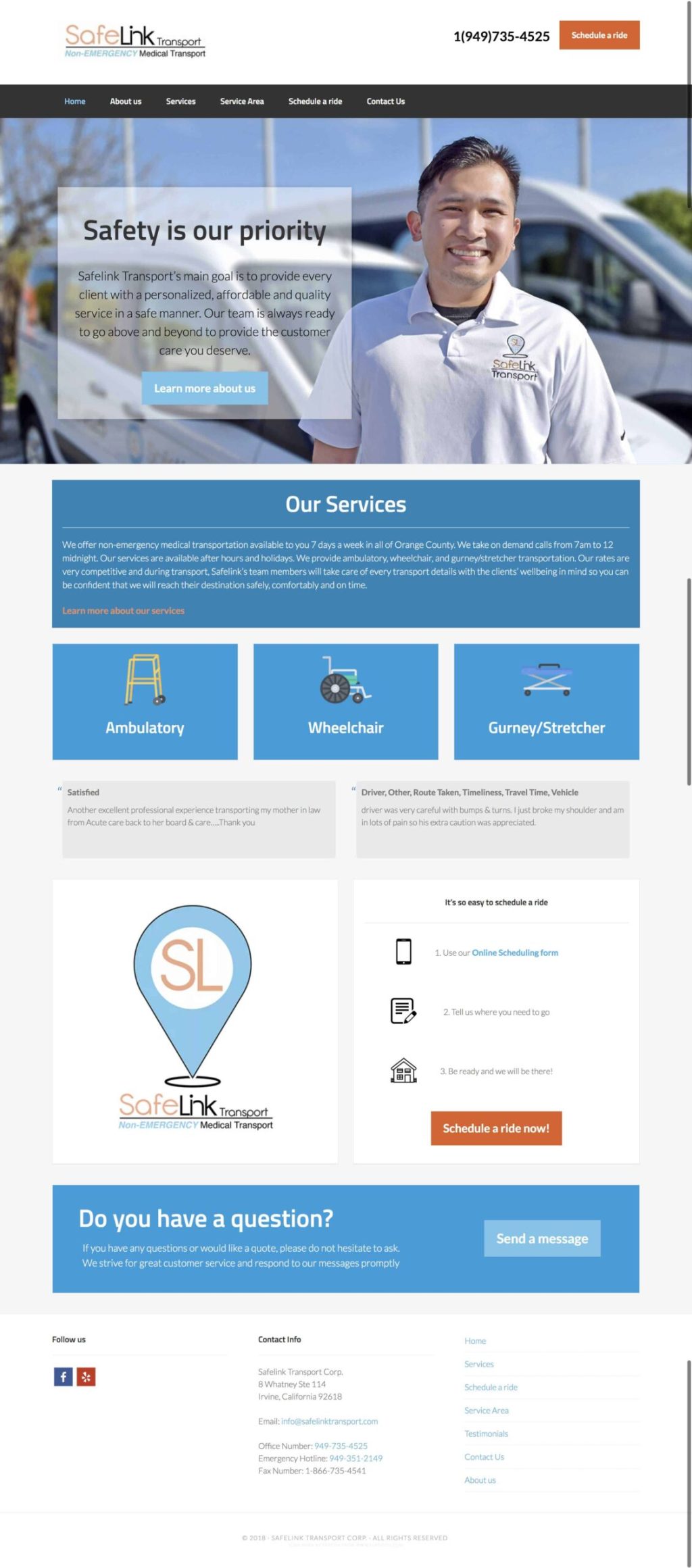 Safelink Transport healthcare homepage built by Focus Web Design Agency in Las Vegas